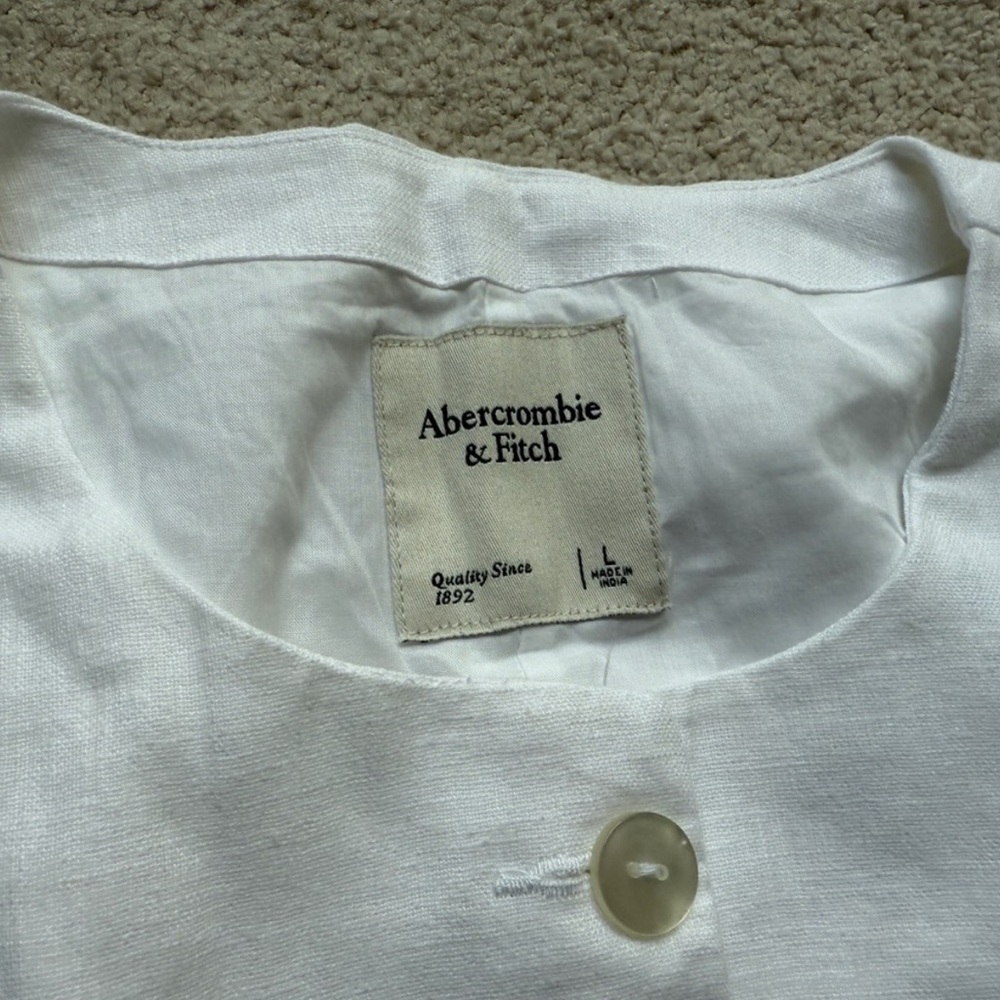 NWT Abercrombie & Fitch Mara Linen Blend Mini Dress Button Up White Sleeveless L - Picture 5 of 6